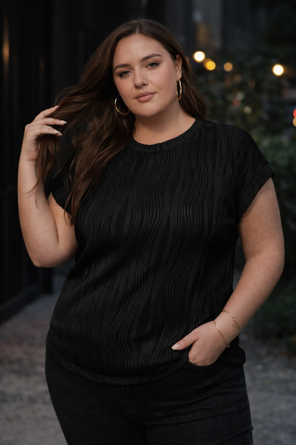 Black Textured Wavy Top