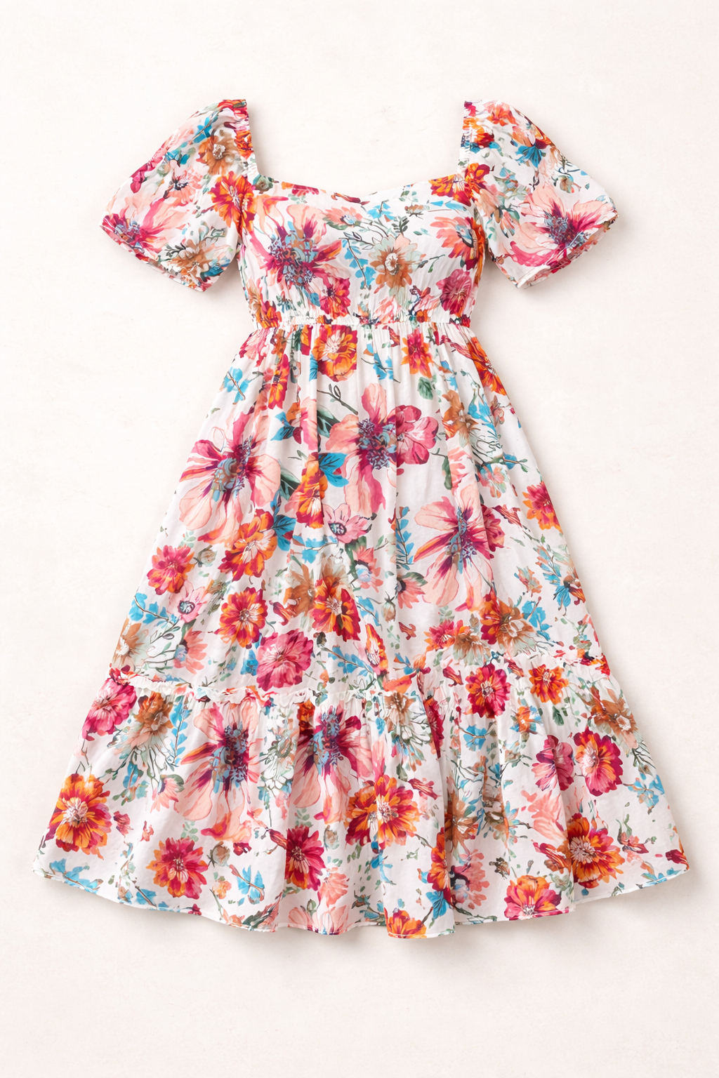 White Floral Midi Dress