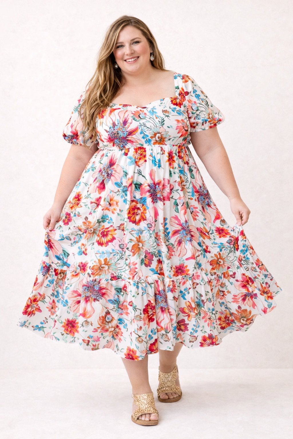 White Floral Midi Dress